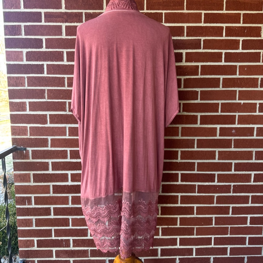 POL Embroidered Lace Duster Cardigan Medium Mauve Pink Short Sleeve VGUC Boho - Picture 7 of 15